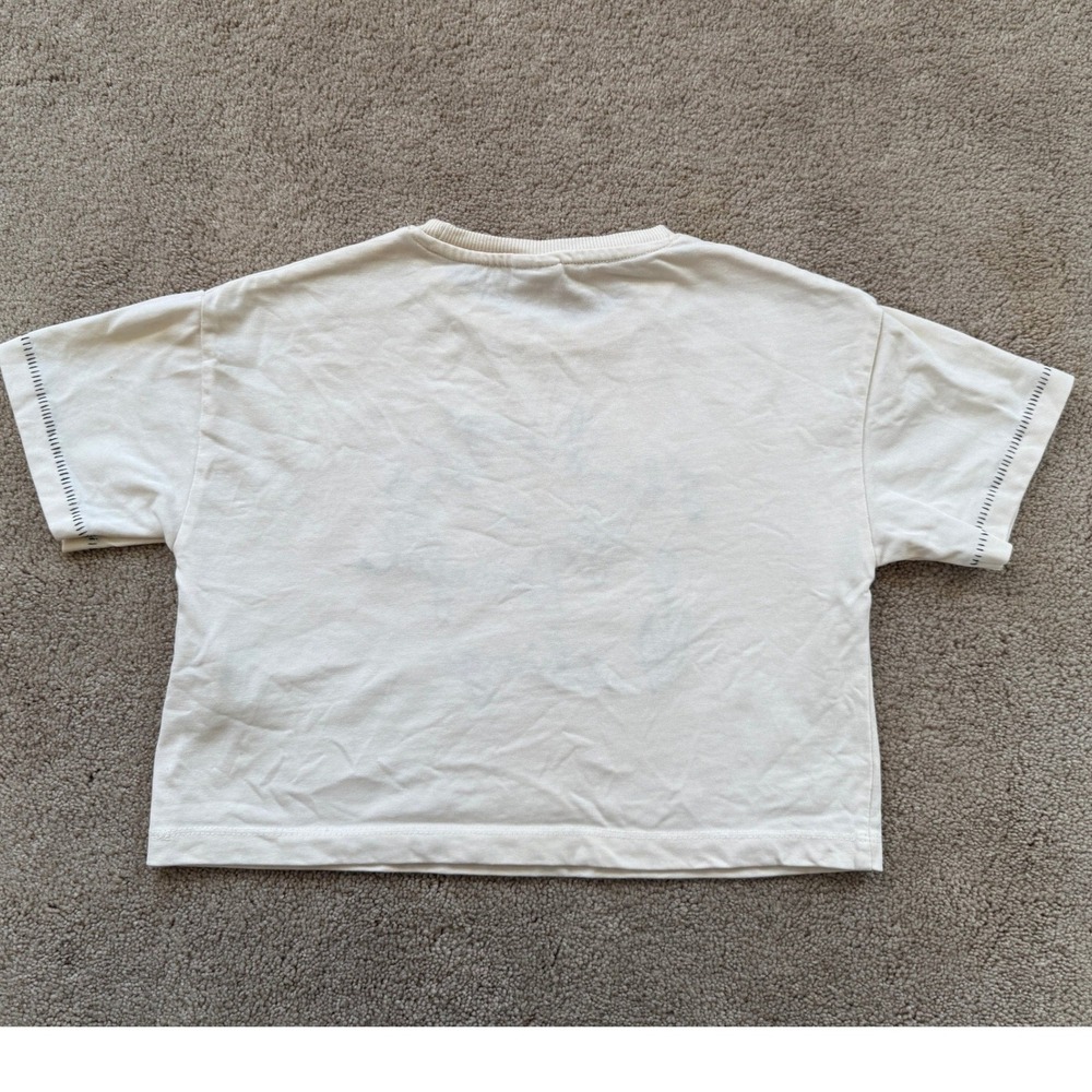 Zara Graphic T-Shirt‎ Kids 8-9 Cream Good Peaceful Thing Embroidered Croissant - Picture 2 of 8